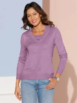 2-in-1-Pullover Mit V-Ausschnitt, Weich Orchidee