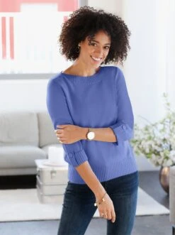 3/4 Arm-Pullover Mit U-Boot-Ausschnitt Bleu