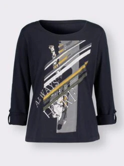 Langarmshirt Marine-weiß-bedruckt