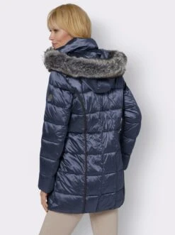 Steppjacke Mit Pelz-Imitat, Schnell Trocknend Marine