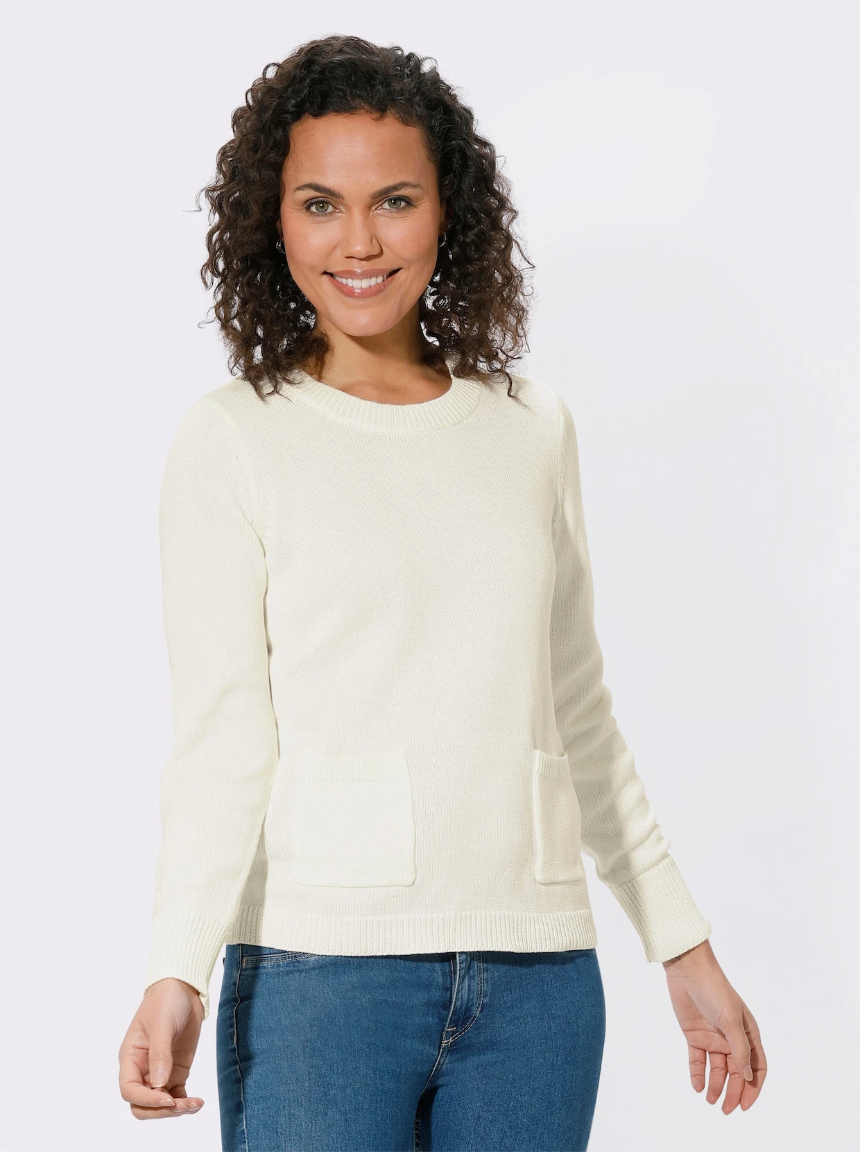 Rundhalspullover Mit Aufgesetzten Taschen Wollweiß 5 Rundhalspullover Mit Aufgesetzten Taschen Wollweiß – Bild 3