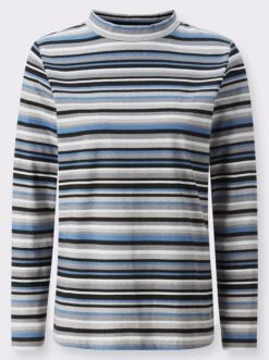 Langarmshirt Mittelblau-hellgrau-geringelt