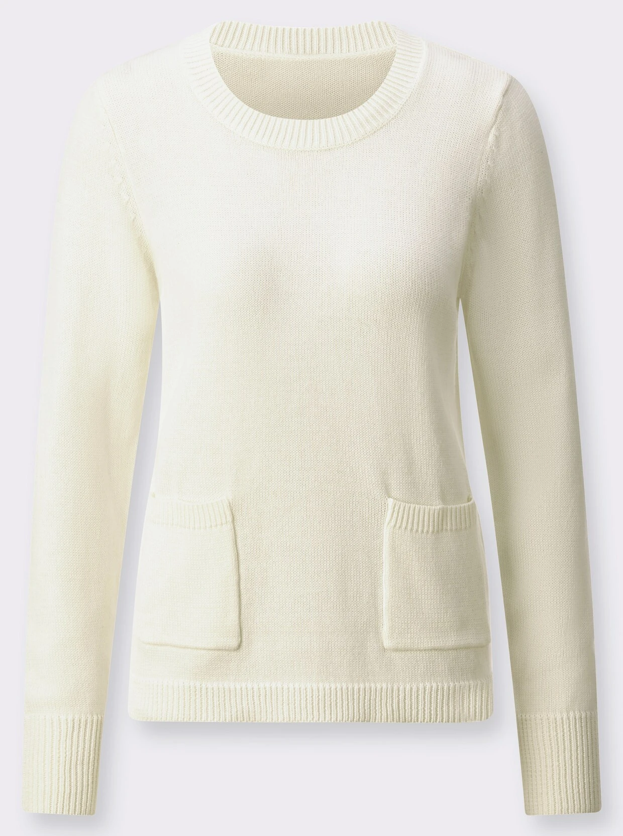 Rundhalspullover Mit Aufgesetzten Taschen Wollweiß 4 Rundhalspullover Mit Aufgesetzten Taschen Wollweiß – Bild 2