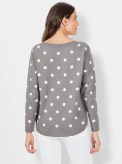 Langarm-Pullover Steingrau-ecru-gemustert