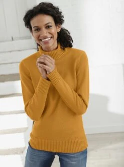 Rollkragenpullover Im Baumwoll-Mix Maisgelb